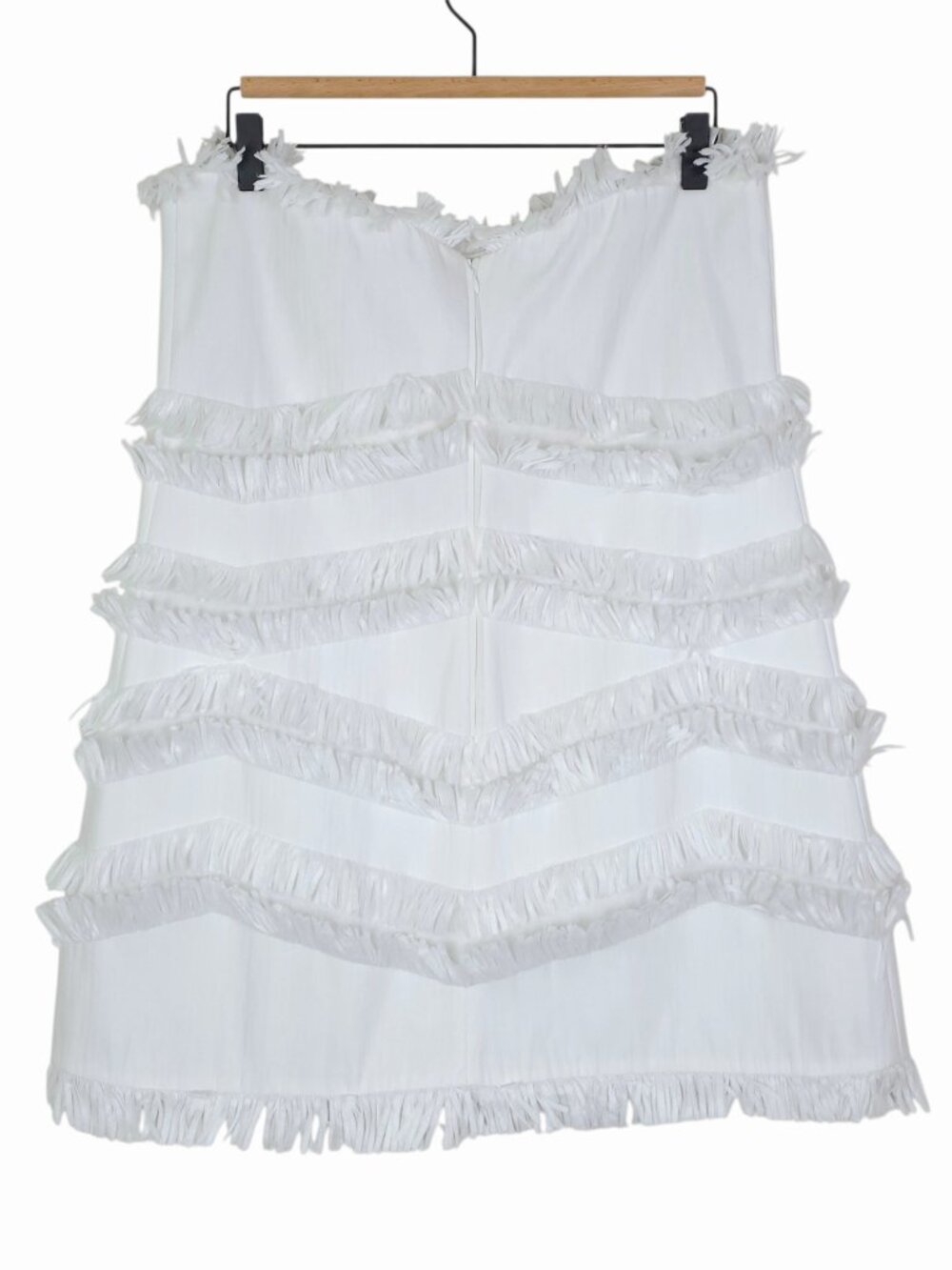 Alexis Fione Dress White Raffia Fringe Strapless‎ Mini Size L - Picture 7 of 14